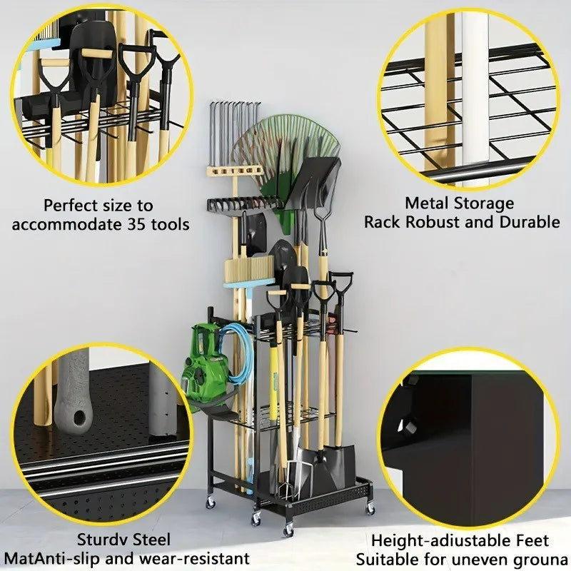 Garden Tool Organizer Garden Tool Stand Yard Tool Tower Rack for Garage Organization and Storage for Long-Handled Rakes Brooms